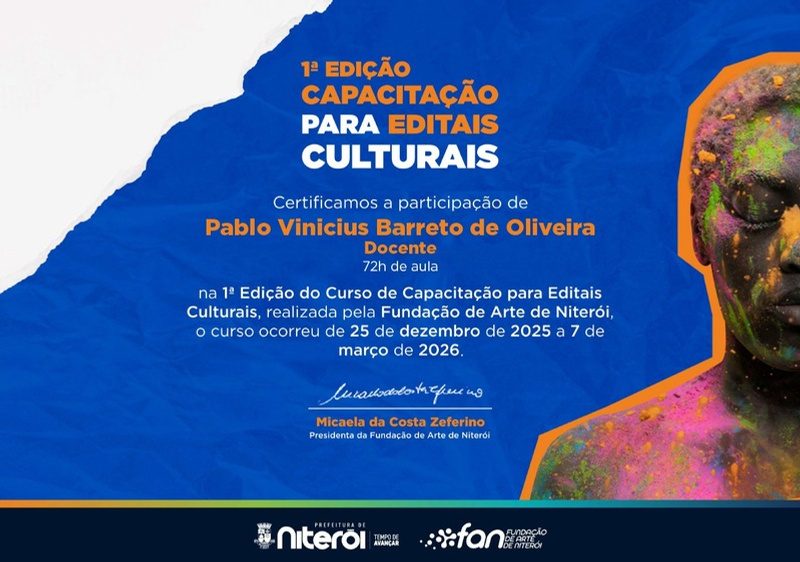 Certificado da 1ª edição do curso de capacitação para editais da FAN